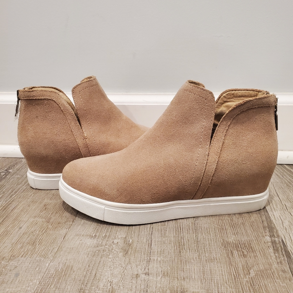 Women's Tan Suede Wedge Sneakers